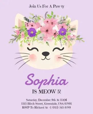 Cat Themed Birthday Party Invitation Flyer Template