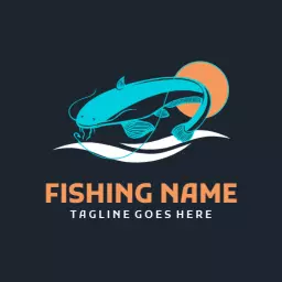 Catch Giant Catfish Under Sunset with Fishing Logo Template