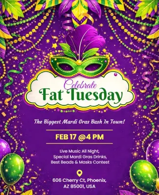 Celebrate Fat Tuesday Mardi Gras Event Poster Template