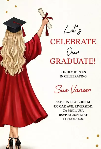 Celebrate Our Graduate Red Cap and Gown Graduation Invitation Template