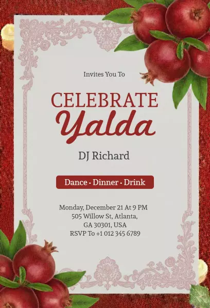 Celebrate Yalda Festival Dinner Dance Invitation Template