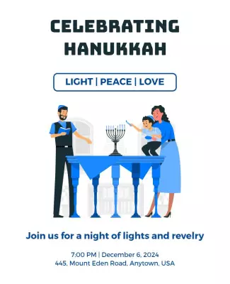 Celebrating Hanukkah Family Gathering Light Peace Love Poster Template