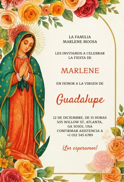 Celebration Feast of Virgen de Guadalupe Church Invitation Template
