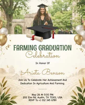 Celebration of Farming Degree Graduation Invitation Flyer Template