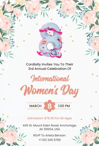 Celebration of International Women's Day Floral Invitation Template