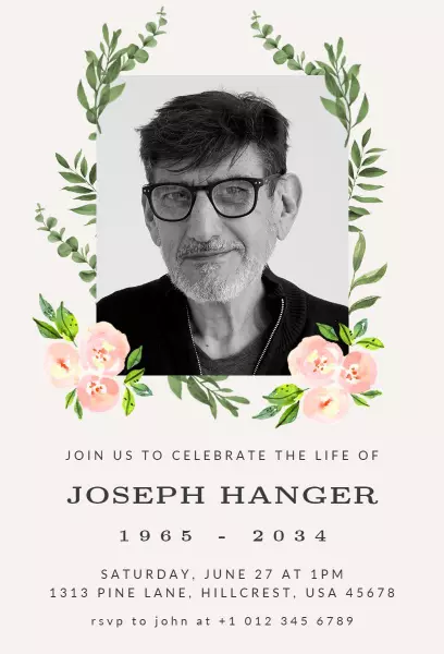 Celebration of Life Honoring Loved One Funeral Invitation Template