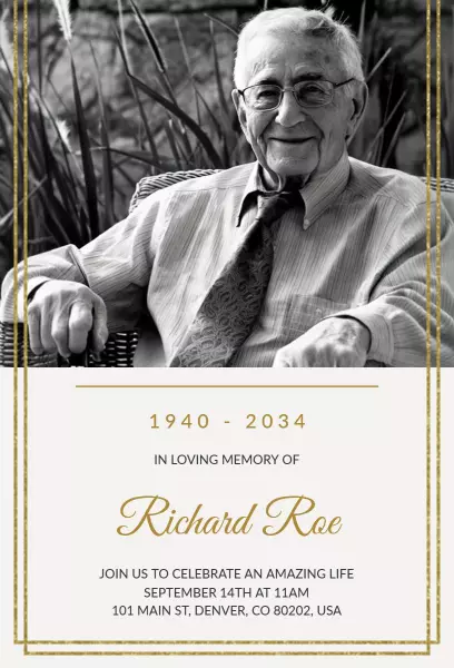Celebration of Life Memorial Service Funeral Invitation Template