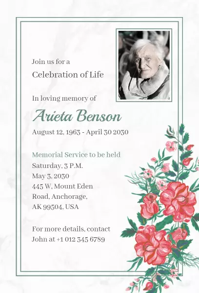 Celebration of Life Memorial Service Invitation Template