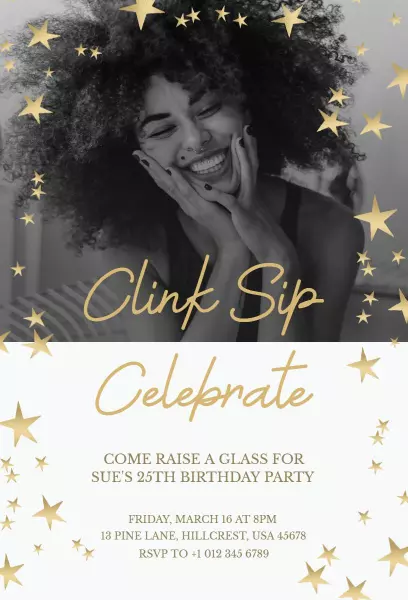 Celebratory 25th Birthday Party Photo Invitation Template