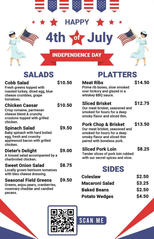 Celebratory 4th of July Festive Salads and Platters Menu Template