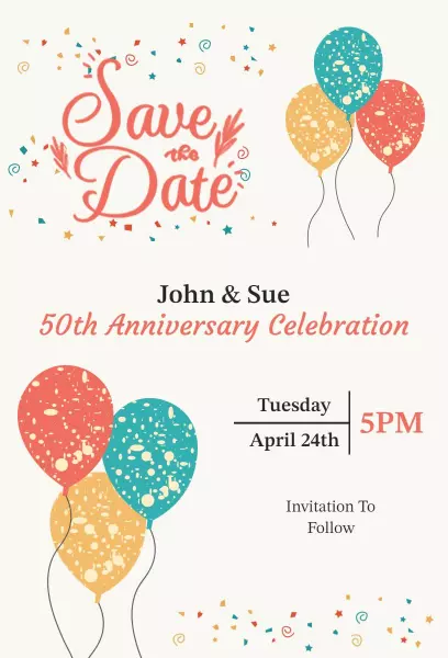Celebratory 50th Anniversary Save The Date Invitation Template