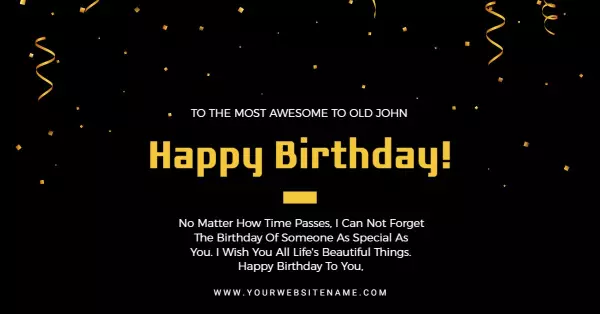 Celebratory Black and Gold Birthday Wishes with Confetti Banner Template