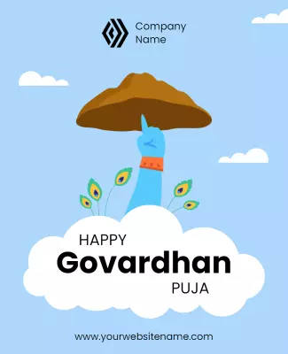 Celebratory Blue Govardhan Puja Festivity Poster Template