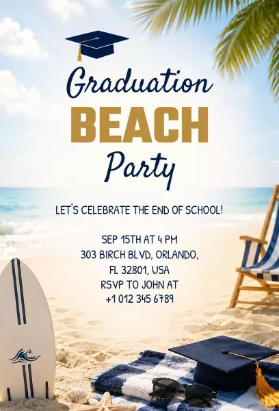 Celebratory Graduation Beach Party Celebration Invitation Template