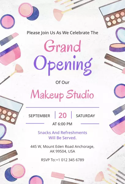 Celebratory Grand Opening Makeup Studio Invitation Template