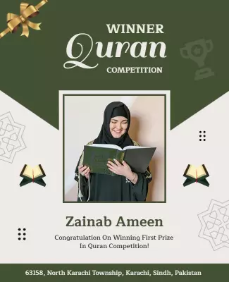 Celebratory Green Quran Competition Winner Poster Template