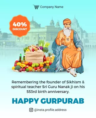 Celebratory Guru Nanak Anniversary with Festive Discount Poster Template