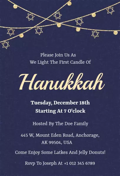 Celebratory Hanukkah Candle Lighting Family Gathering Invitation Template