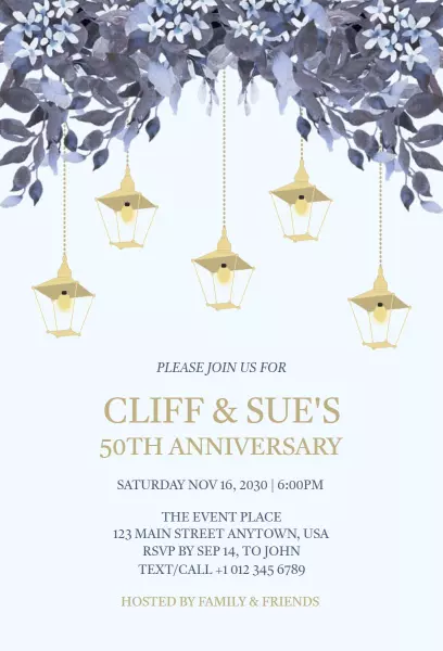 Celebratory Lanterns Floral 50th Anniversary Invitation Template