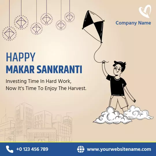 Celebratory Makar Sankranti Festival with Kites and Clouds Ad Template