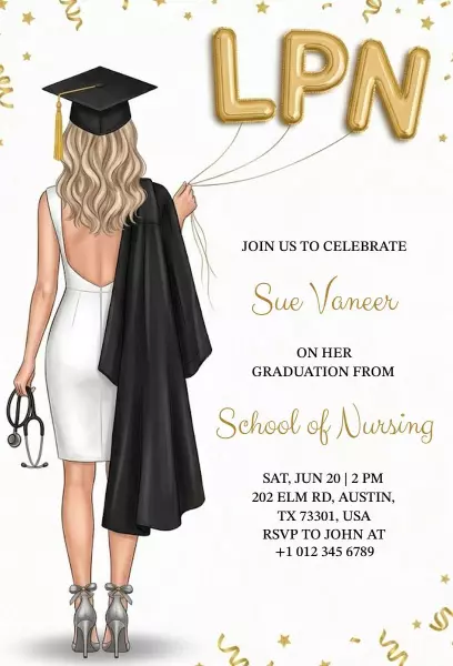 Celebratory Nursing Graduation LPN Ceremony Invitation Template