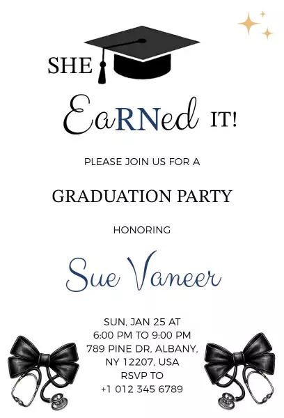 Celebratory Nursing Graduation Party Black White Invitation Template