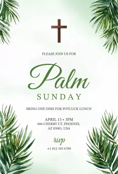 Celebratory Palm Sunday Church Potluck Invitation Template