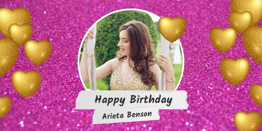 Celebratory Pink Glitter with Heart Shapes Birthday Tarpaulin Template