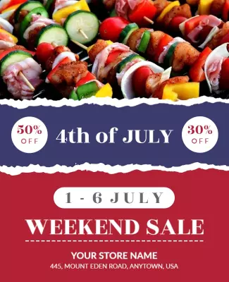 Celebratory Red and Blue 4th of July Weekend Sale Poster Template