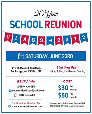 Celebratory Red and Blue School Reunion Poster Template