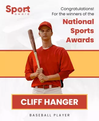 Celebratory Red Baseball Player National Sports Award Poster Template