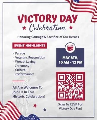 Celebratory Red, White, and Blue Victory Day Event Flyer Template