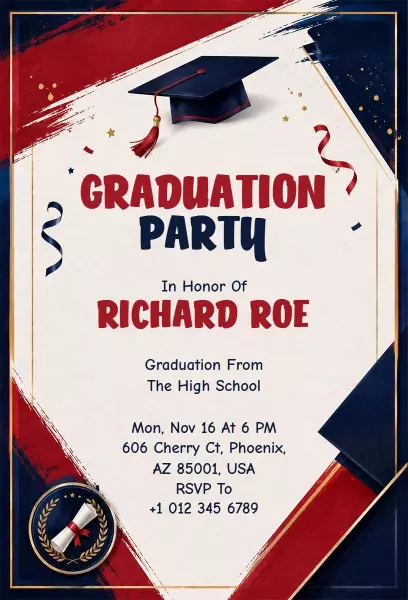Celebratory Red White Blue Graduation Party Invitation Template
