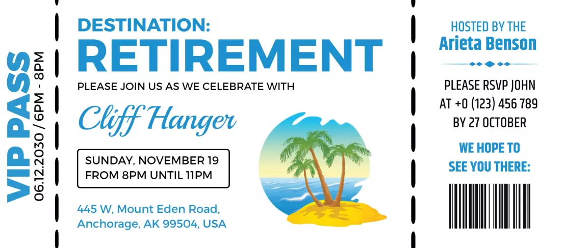 Celebratory Retirement Adventure Boarding Pass Invitation Template