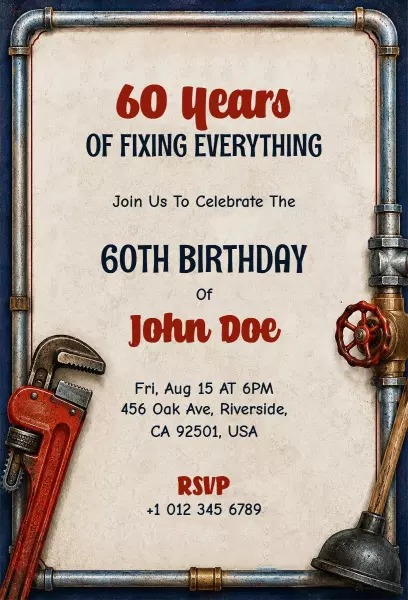 Celebratory Vintage Tools Themed 60th Birthday Invitation Template