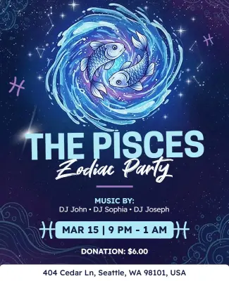Celestial Blue Pisces Zodiac Party Celebration Flyer Template