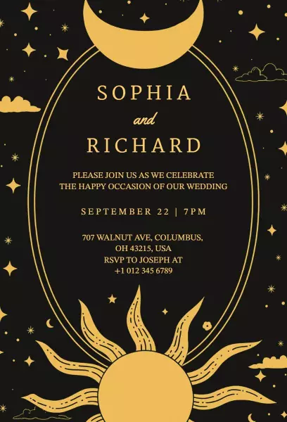 Celestial Golden Wedding Celebration Invitation Template