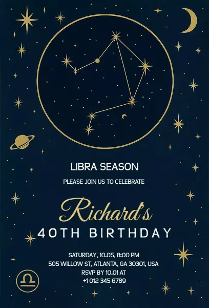 Celestial Libra Season 40th Birthday Celebration Invitation Template