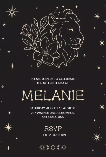 Celestial Lion 5th Birthday Celebration Invitation Template