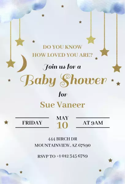 Celestial Moon Star Baby Shower Celebration Invitation Template