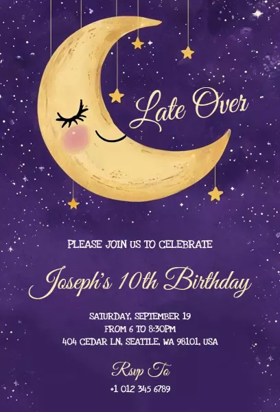 Celestial Moonlit Night 10th Birthday Celebration Invitation Template