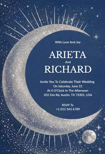 Celestial Moonlit Night Wedding Celebration Invitation Template