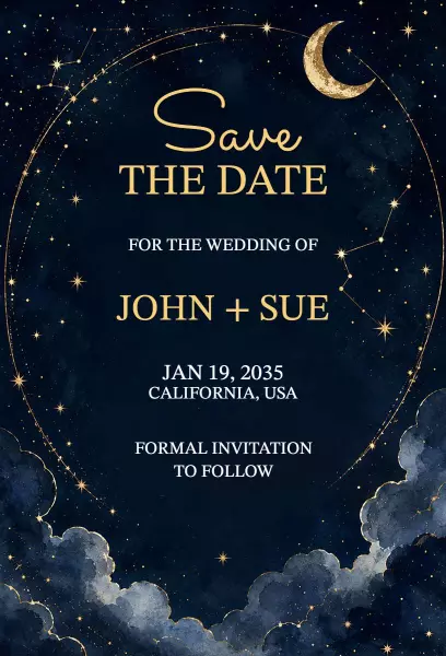 Celestial Night Sky Elegant Save The Date Wedding Invitation Template