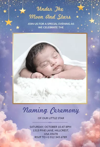 Celestial Night Under Moon Naming Ceremony Invitation Template