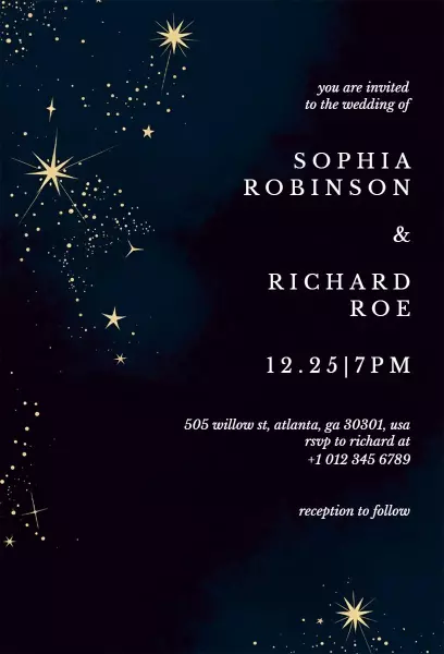 Celestial Starry Night Wedding Ceremony Invitation Template
