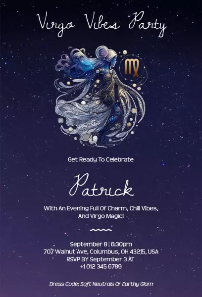 Celestial Virgo Vibes Astrology Themed Party Invitation Template