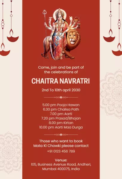 Chaitra Navratri Festival Pooja Celebration Invitation Template