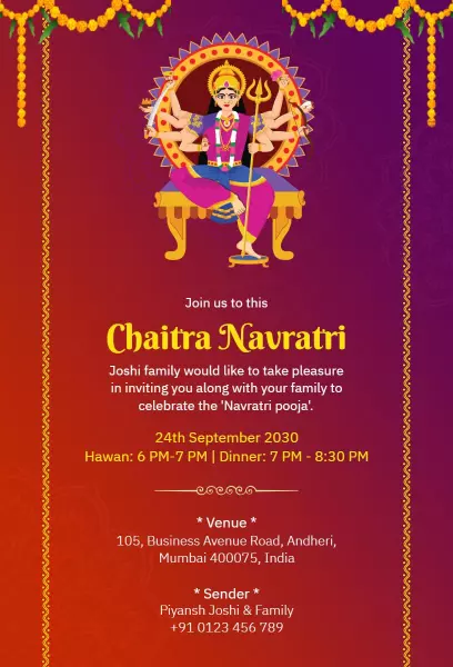 Chaitra Navratri Festive Family Pooja Invitation Template