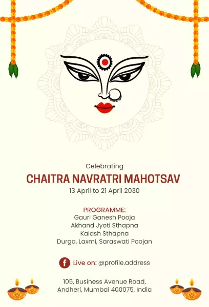 Chaitra Navratri Mahotsav Pooja Celebration Invitation Template
