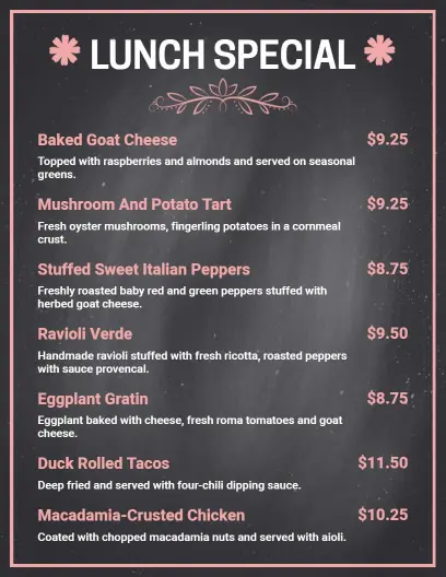 Chalkboard Lunch Special Menu Template
